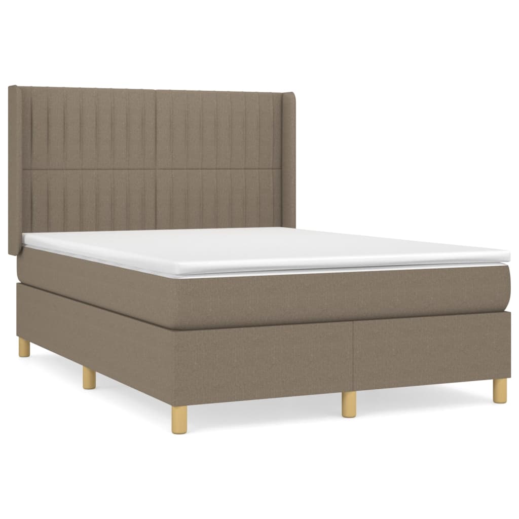 vidaXL Łóżko kontynentalne z materacem, taupe, tkanina, 140x190 cm