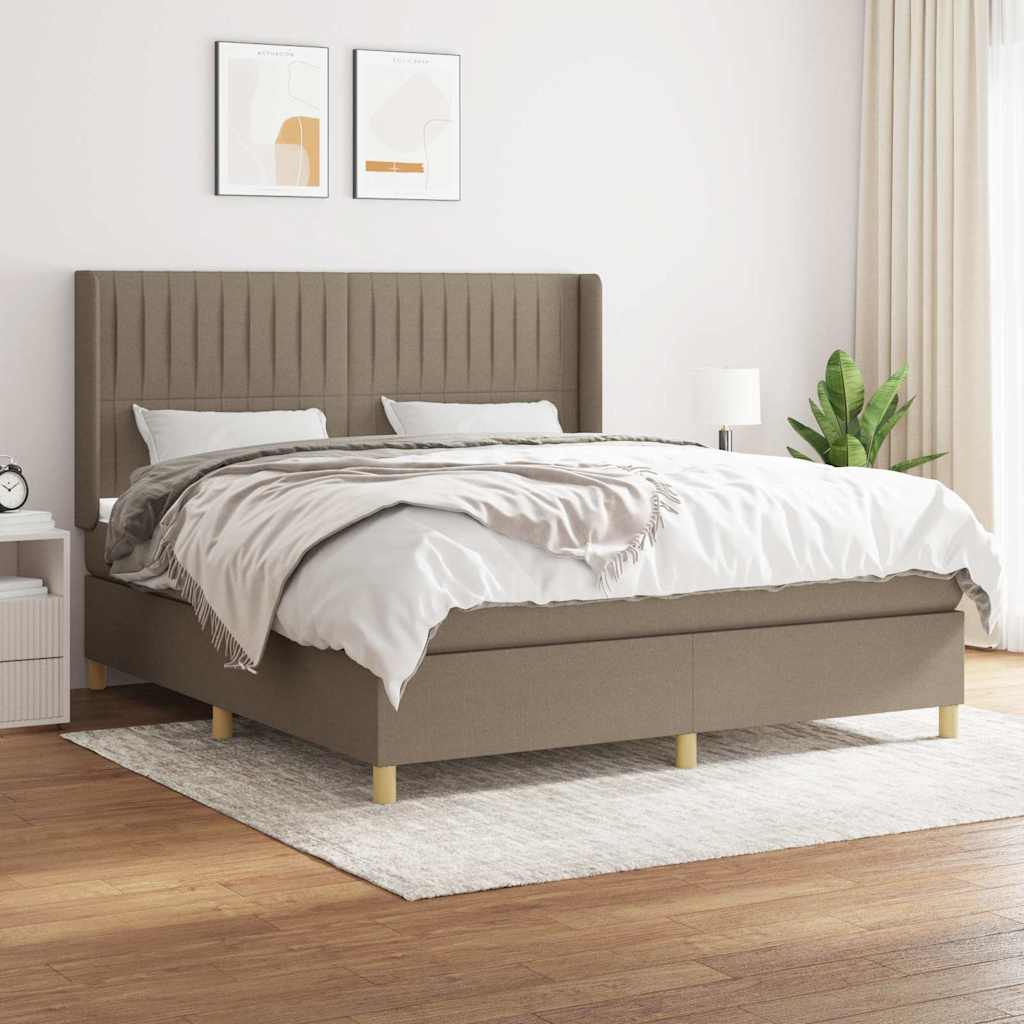 vidaXL Łóżko kontynentalne z materacem, taupe, tkanina, 180x200 cm