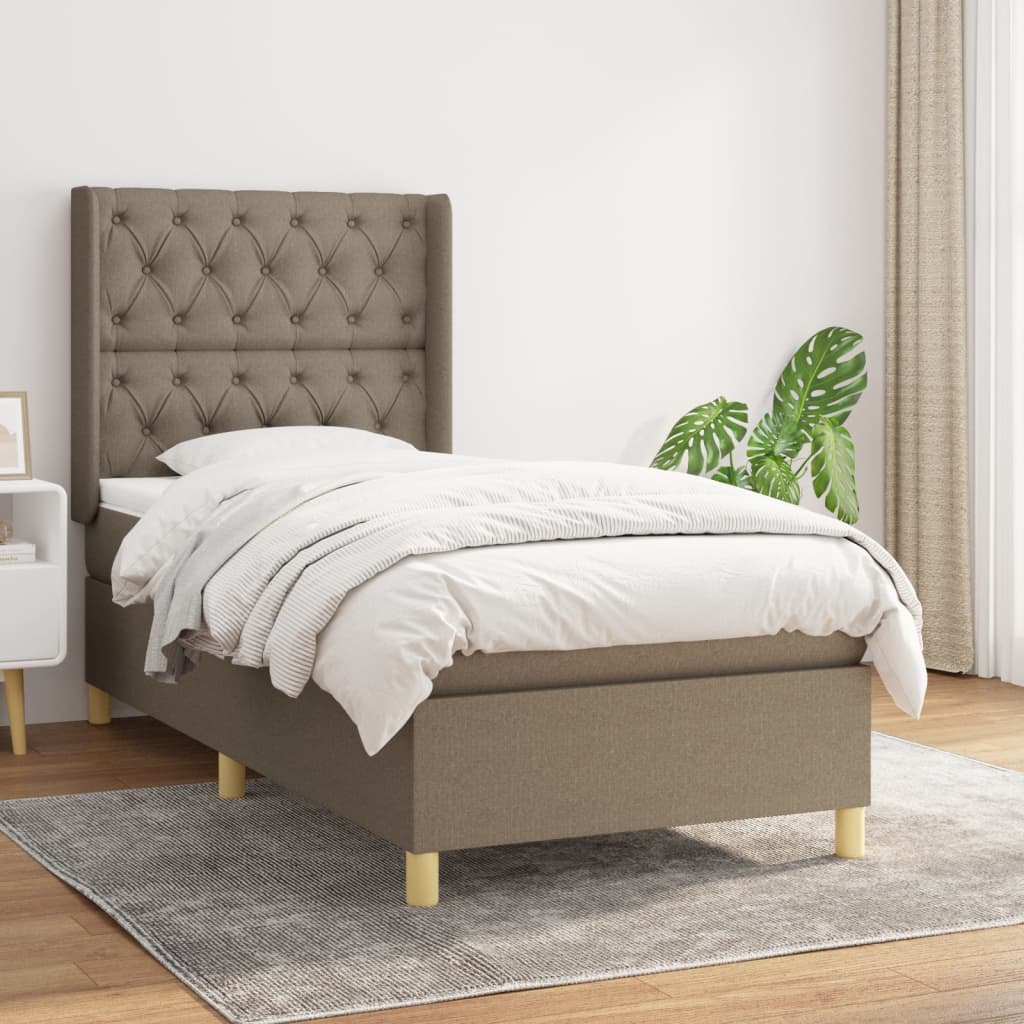 vidaXL Łóżko kontynentalne z materacem, taupe, tkanina, 80x200 cm