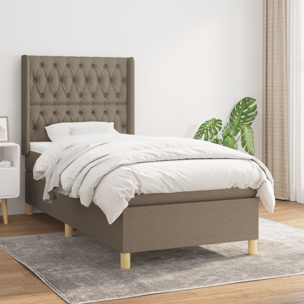 vidaXL Łóżko kontynentalne z materacem, taupe, tkanina, 90x190 cm