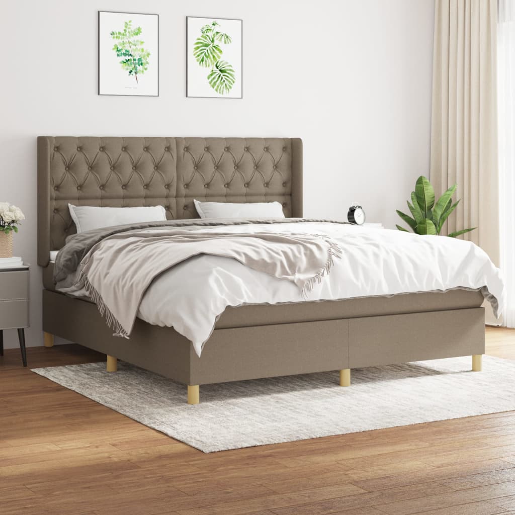 vidaXL Łóżko kontynentalne z materacem, taupe, tkanina, 160x200 cm