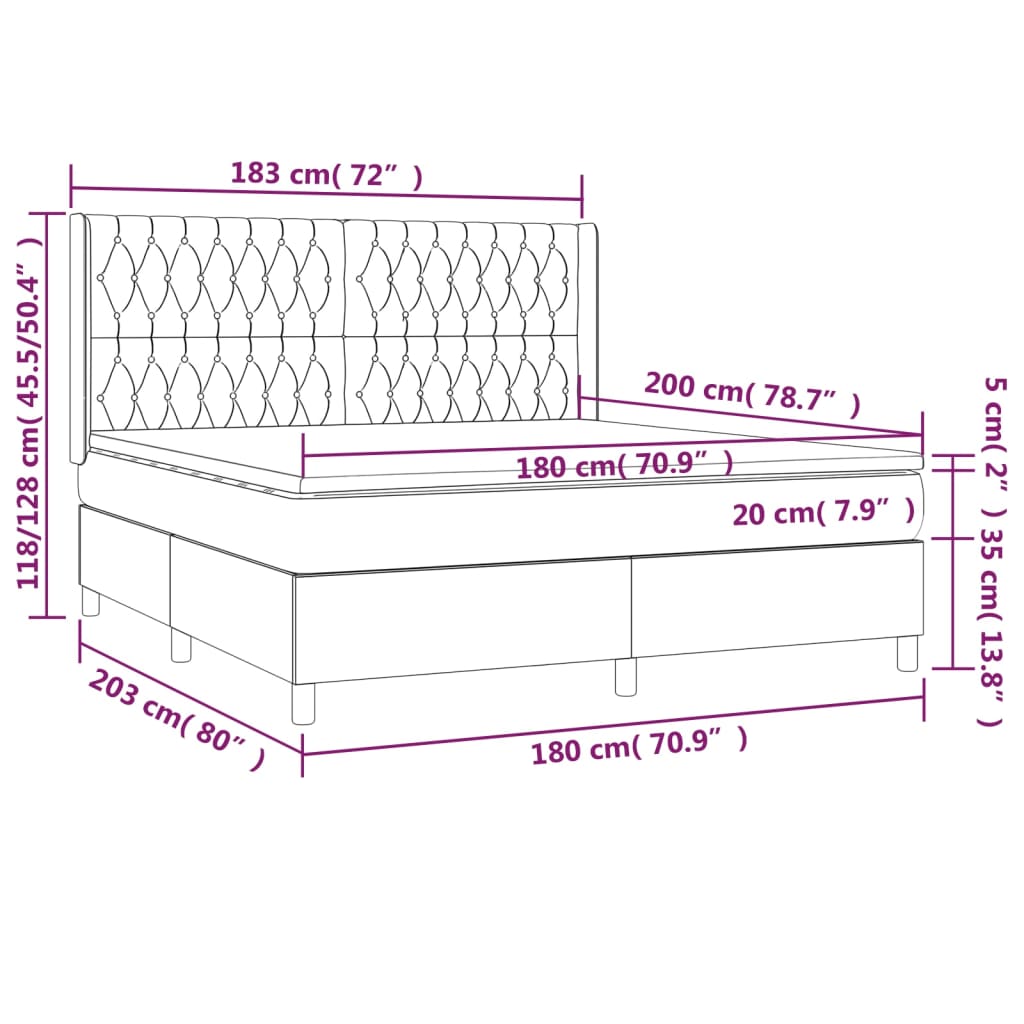 vidaXL Łóżko kontynentalne z materacem, jasnoszare, tkanina, 180x200cm