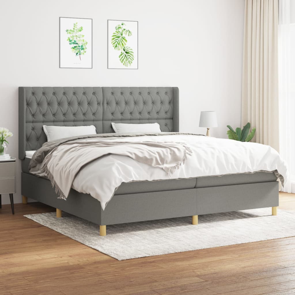vidaXL Łóżko kontynentalne z materacem, ciemnoszara tkanina 200x200 cm
