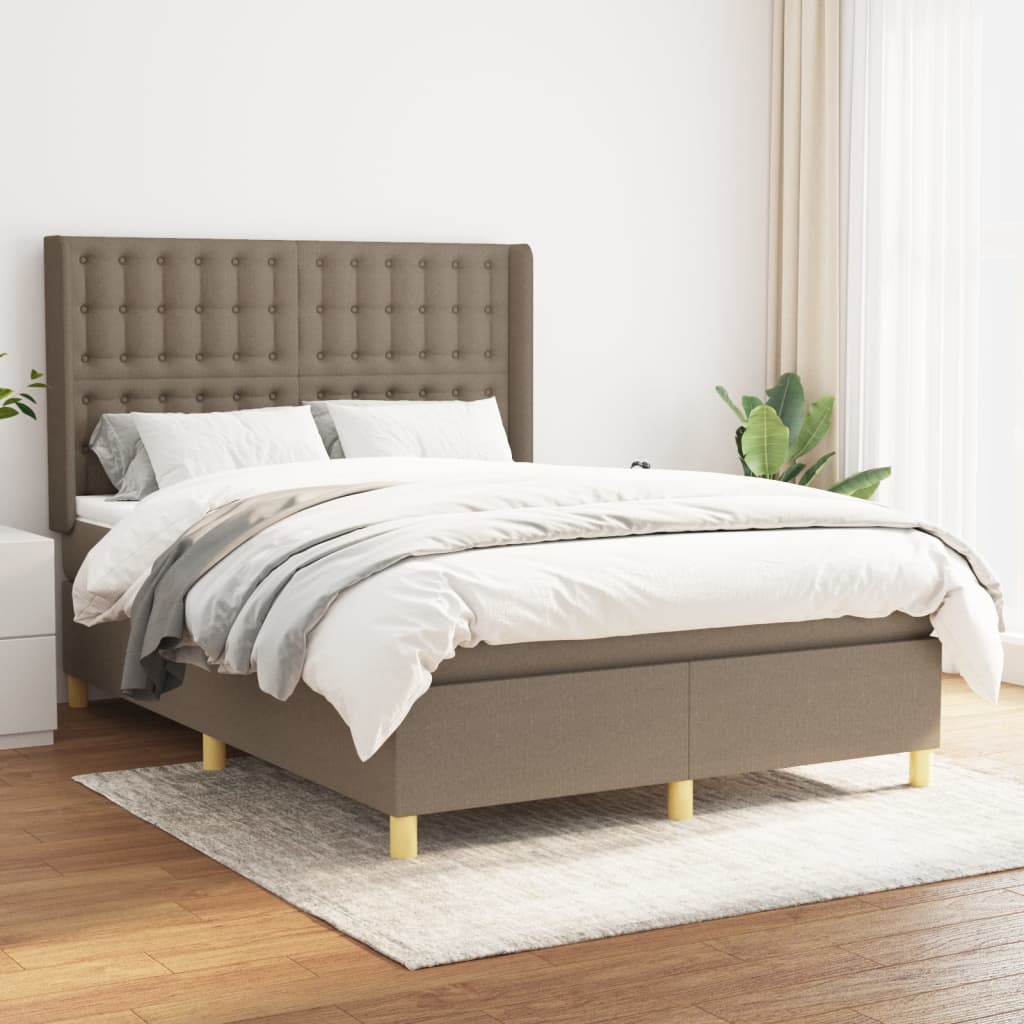 vidaXL Łóżko kontynentalne z materacem, taupe, tkanina, 140x190 cm