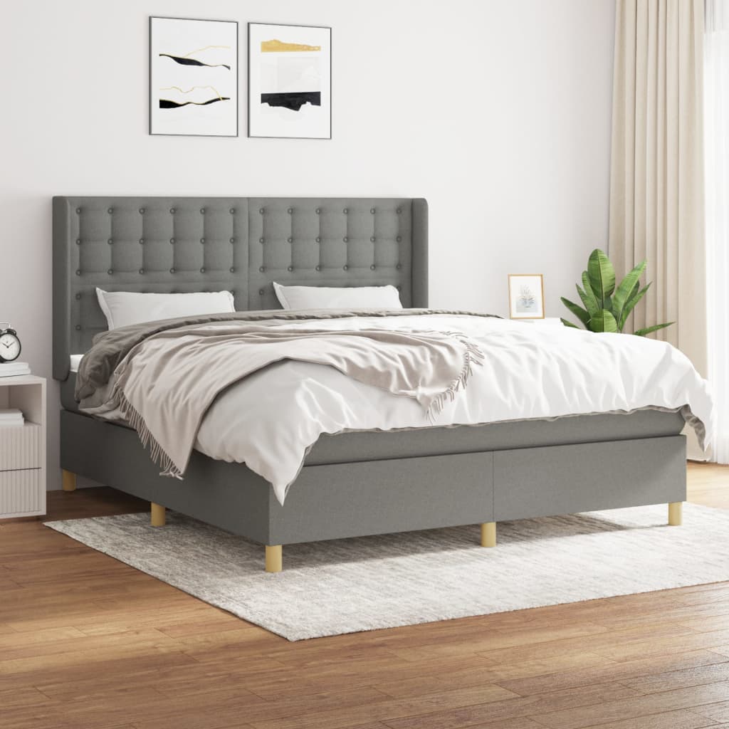 vidaXL Łóżko kontynentalne z materacem, ciemnoszara tkanina 160x200 cm