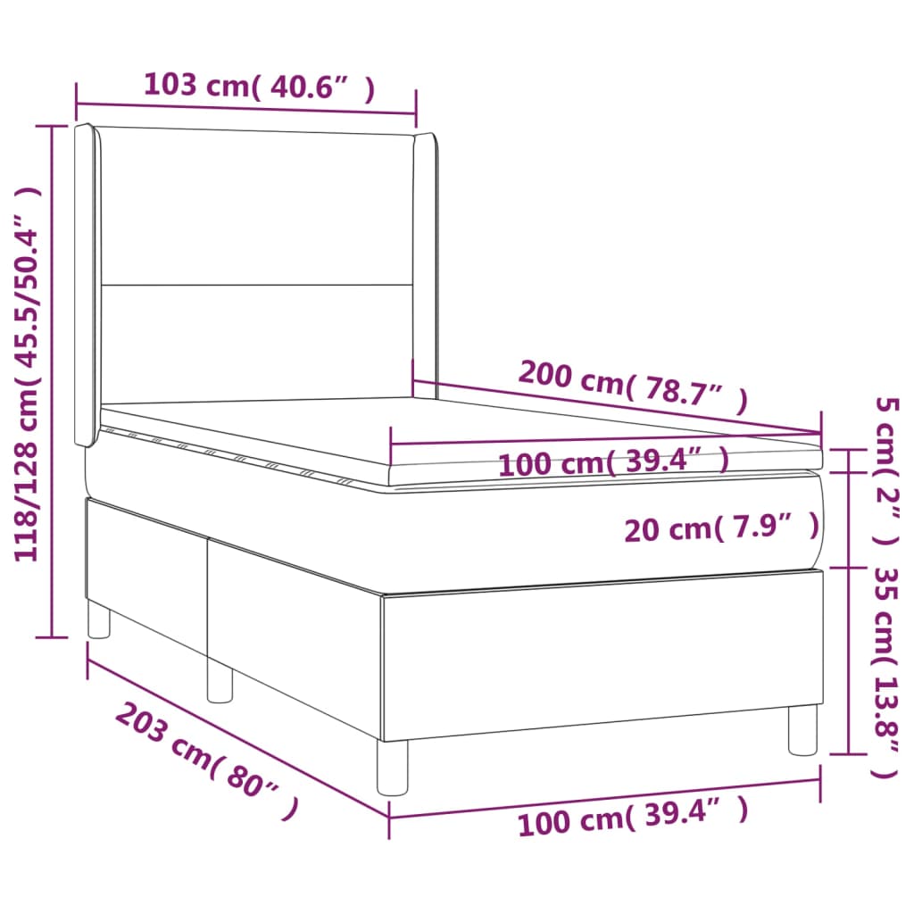 vidaXL Łóżko kontynentalne z materacem, szare, ekoskóra 100x200 cm