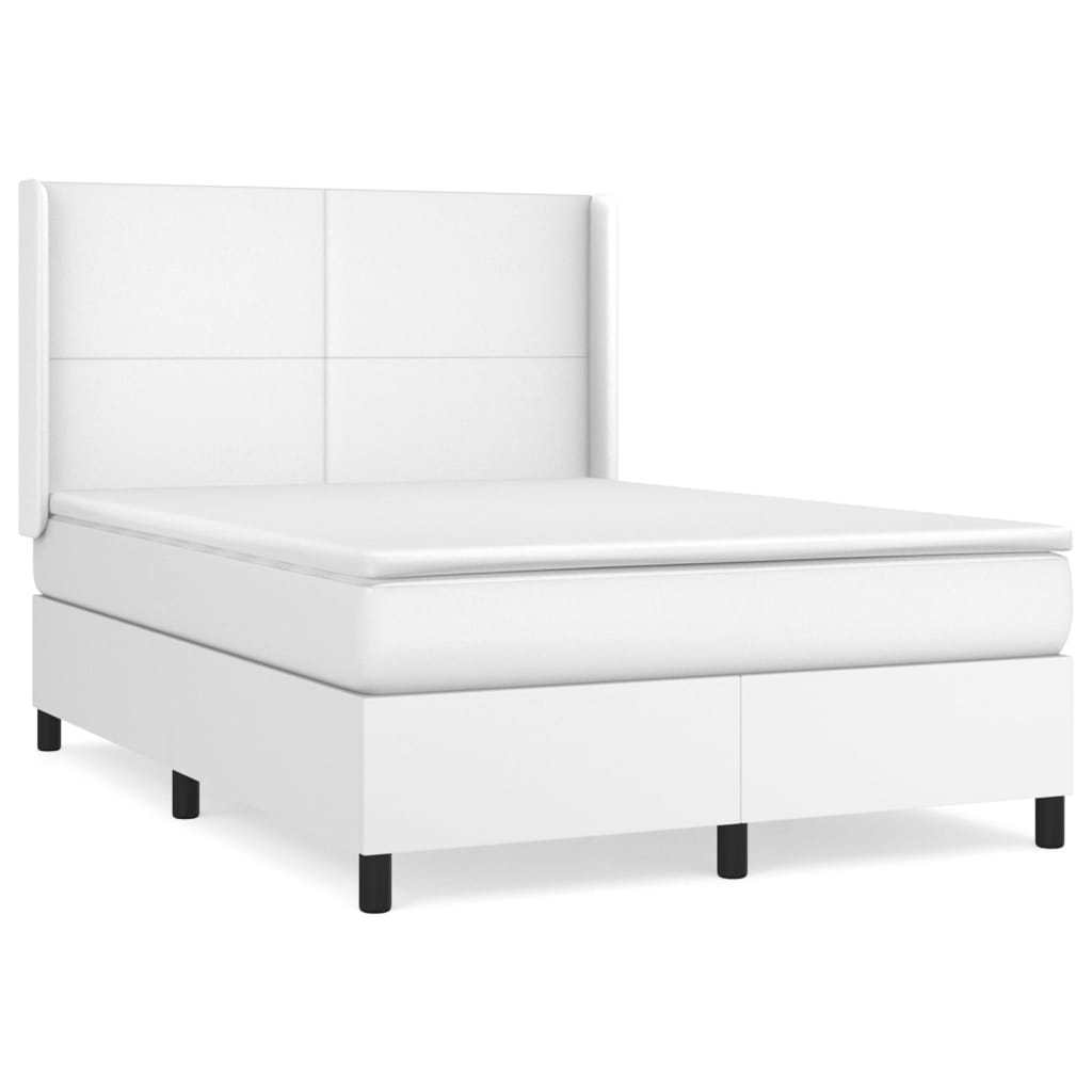 vidaXL Łóżko kontynentalne z materacem, białe, ekoskóra 140x190 cm