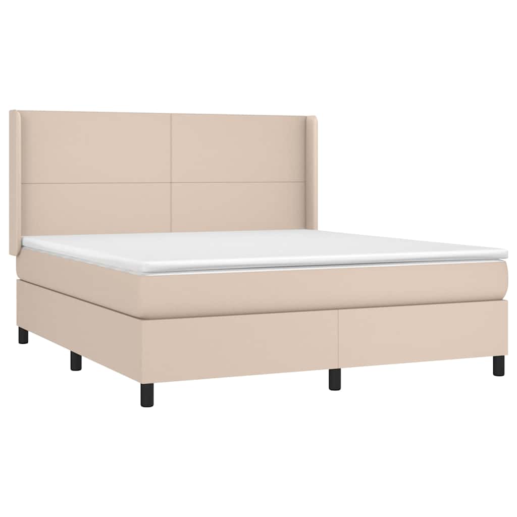 vidaXL Łóżko kontynentalne z materacem, cappuccino ekoskóra 180x200 cm