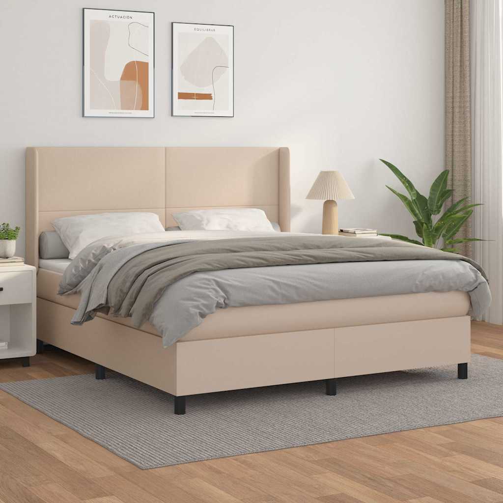vidaXL Łóżko kontynentalne z materacem, cappuccino ekoskóra 180x200 cm