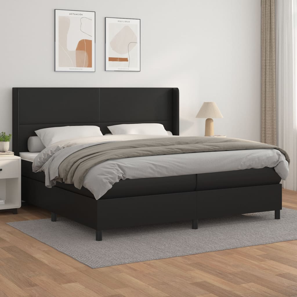 vidaXL Łóżko kontynentalne z materacem, czarne, ekoskóra 200x200 cm