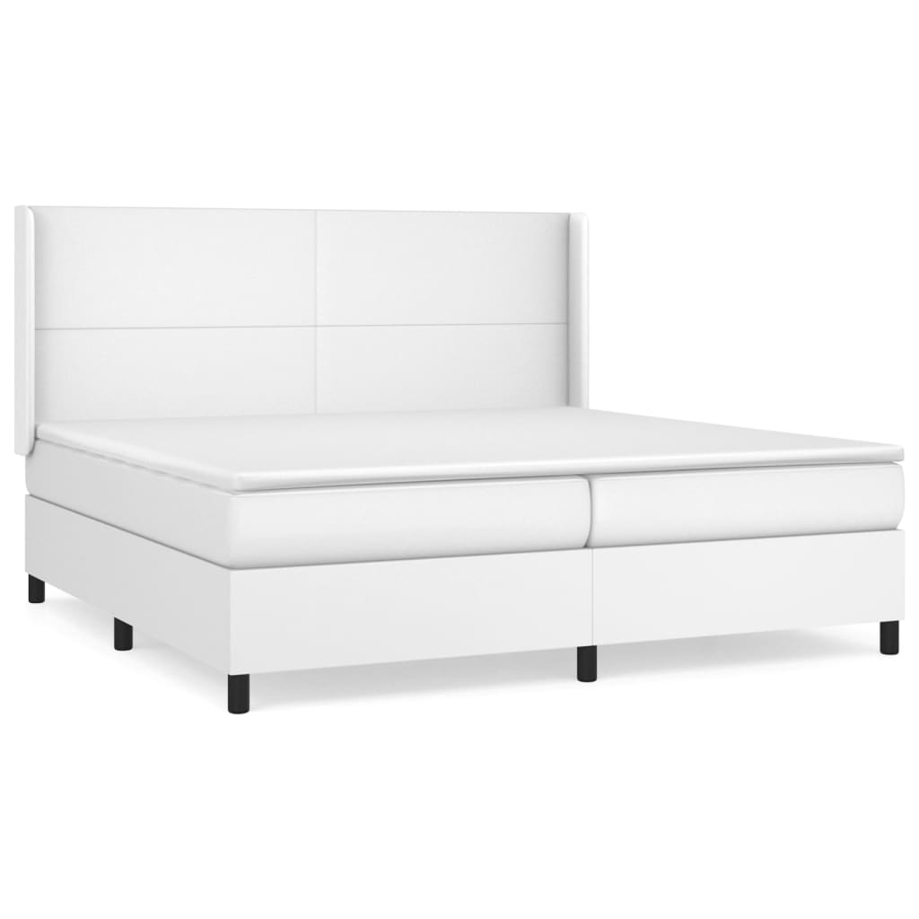 vidaXL Łóżko kontynentalne z materacem, białe, ekoskóra 200x200 cm