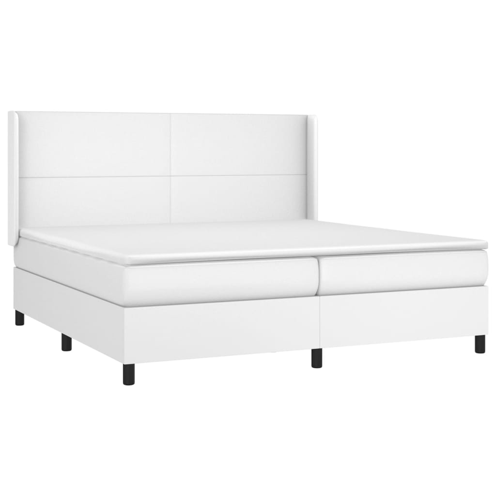 vidaXL Łóżko kontynentalne z materacem, białe, ekoskóra 200x200 cm