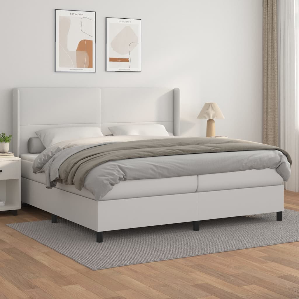 vidaXL Łóżko kontynentalne z materacem, białe, ekoskóra 200x200 cm