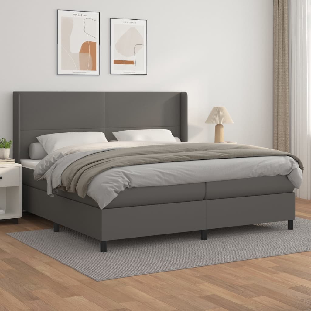 vidaXL Łóżko kontynentalne z materacem, szare, ekoskóra 200x200 cm