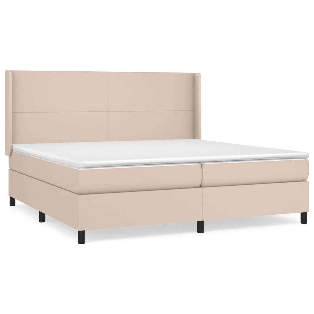 vidaXL Łóżko kontynentalne z materacem, cappuccino ekoskóra 200x200 cm