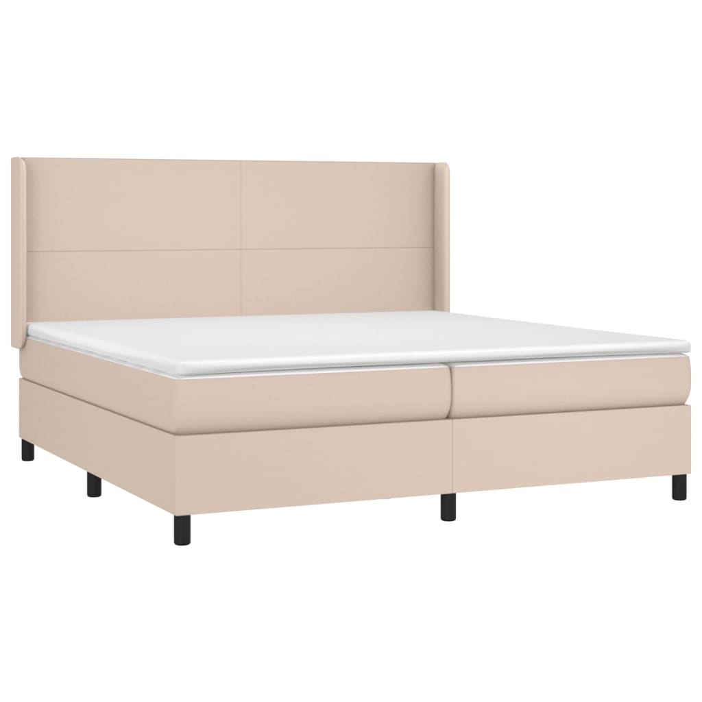 vidaXL Łóżko kontynentalne z materacem, cappuccino ekoskóra 200x200 cm