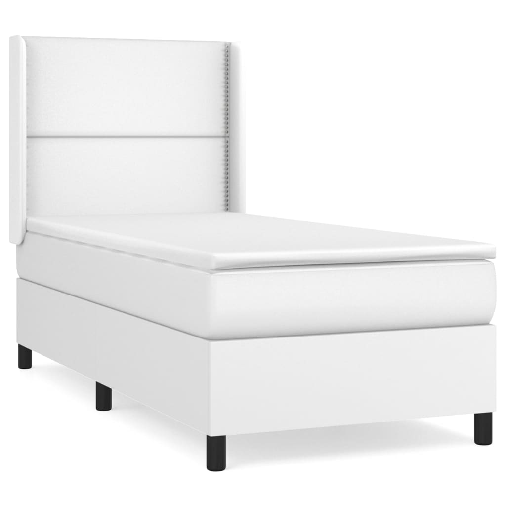 vidaXL Łóżko kontynentalne z materacem, białe, ekoskóra 100x200 cm