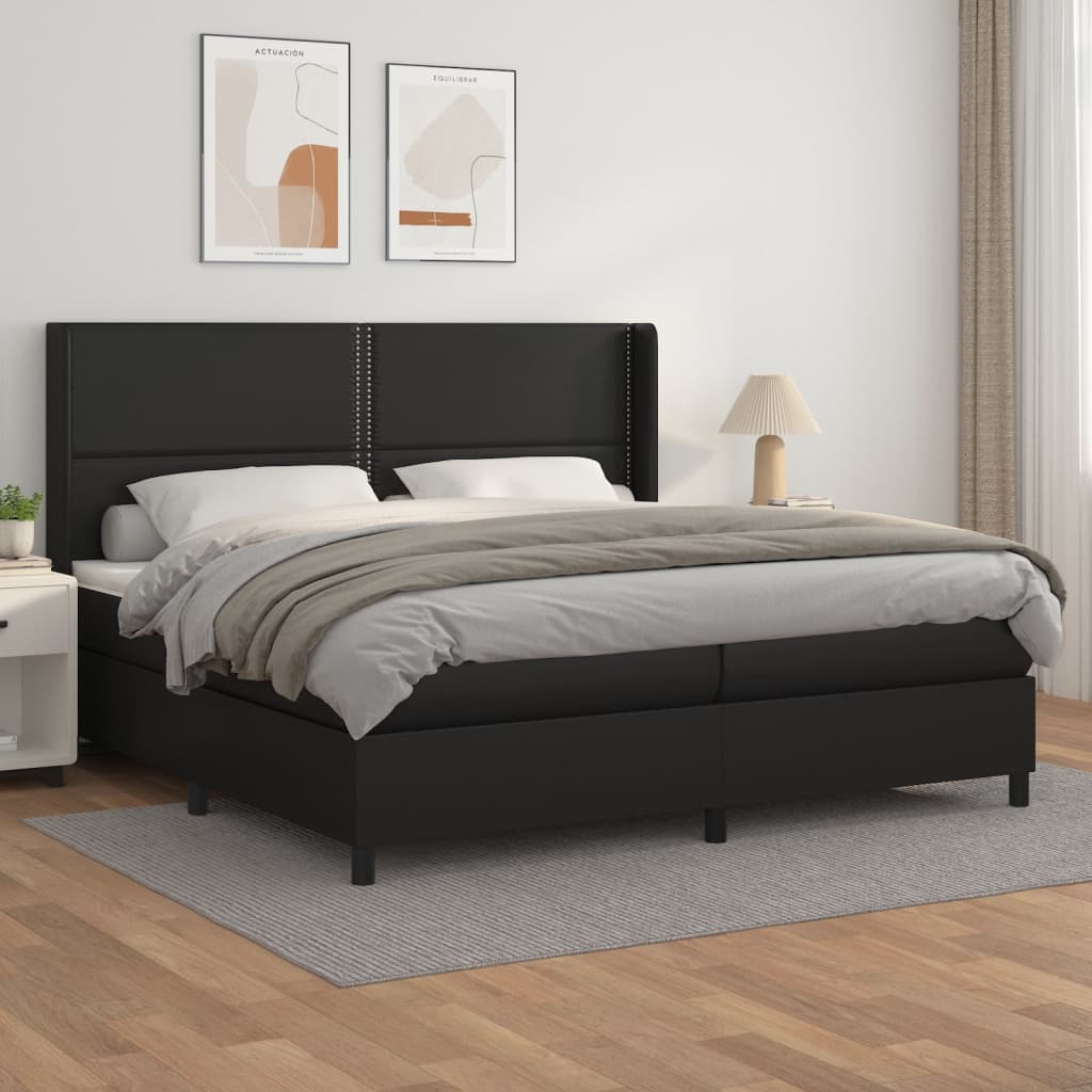 vidaXL Łóżko kontynentalne z materacem, czarne, ekoskóra 200x200 cm