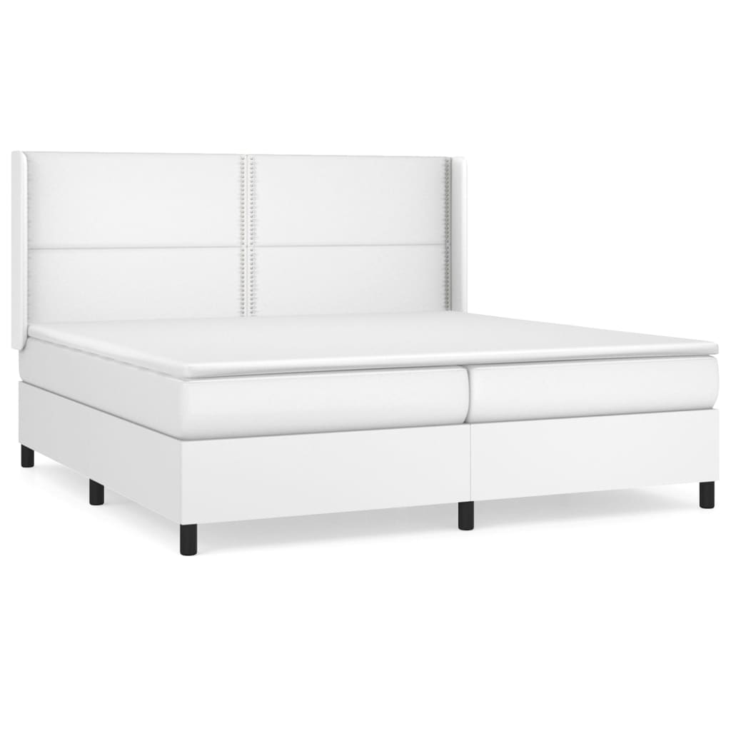 vidaXL Łóżko kontynentalne z materacem, białe, ekoskóra 200x200 cm