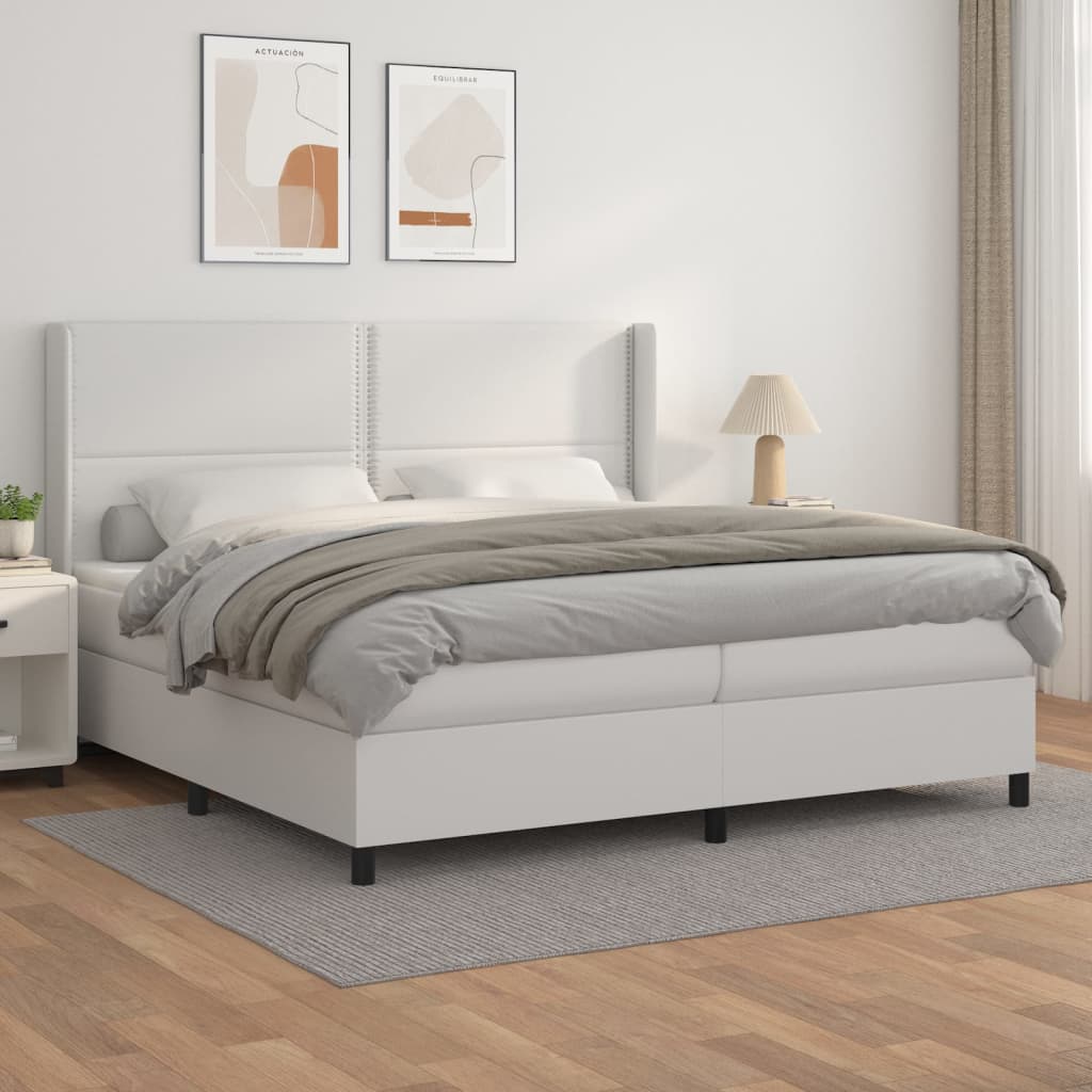 vidaXL Łóżko kontynentalne z materacem, białe, ekoskóra 200x200 cm