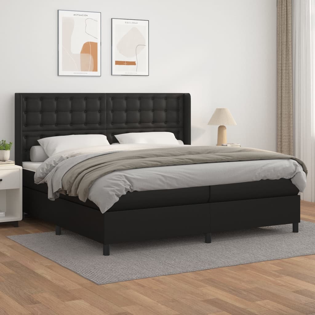 vidaXL Łóżko kontynentalne z materacem, czarne, ekoskóra 200x200 cm