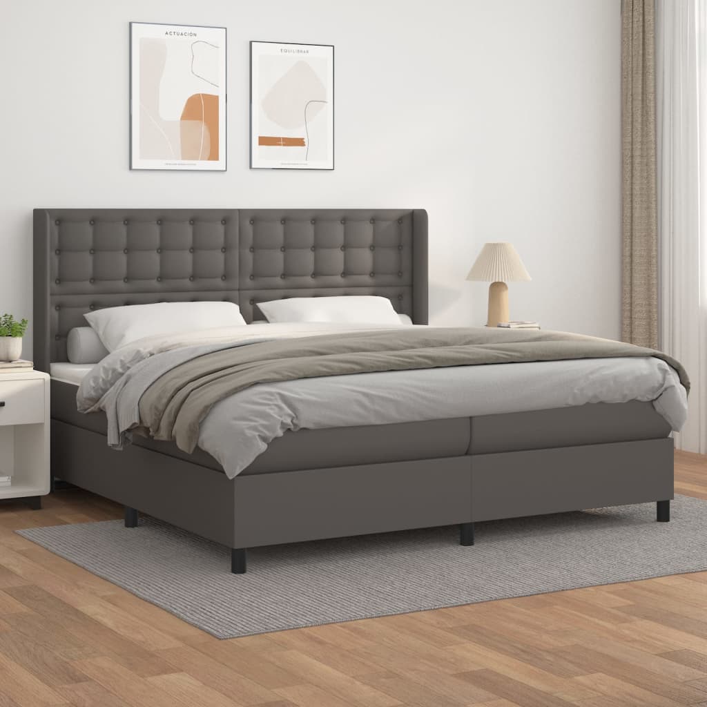 vidaXL Łóżko kontynentalne z materacem, szare, ekoskóra 200x200 cm
