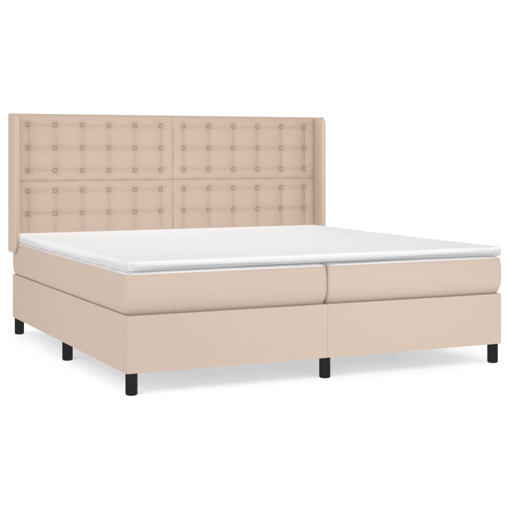 vidaXL Łóżko kontynentalne z materacem, cappuccino ekoskóra 200x200 cm
