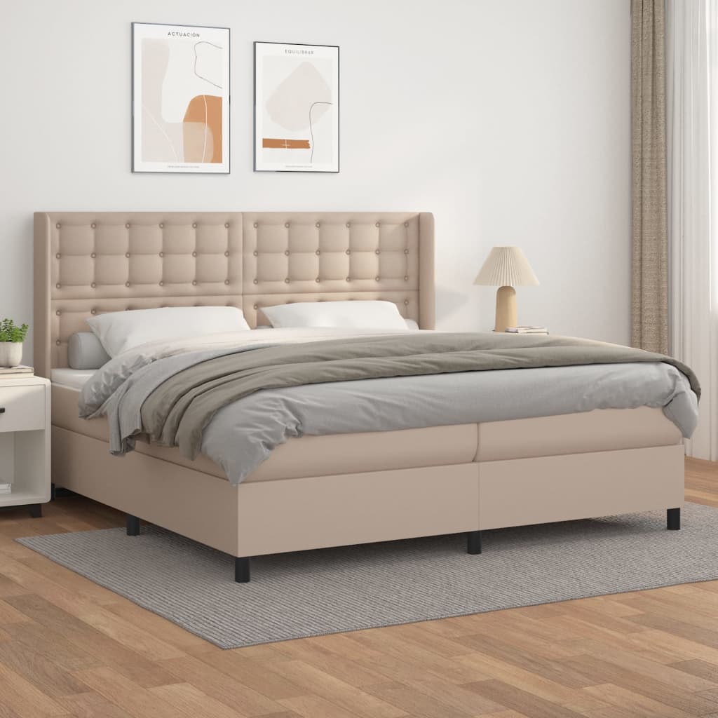 vidaXL Łóżko kontynentalne z materacem, cappuccino ekoskóra 200x200 cm
