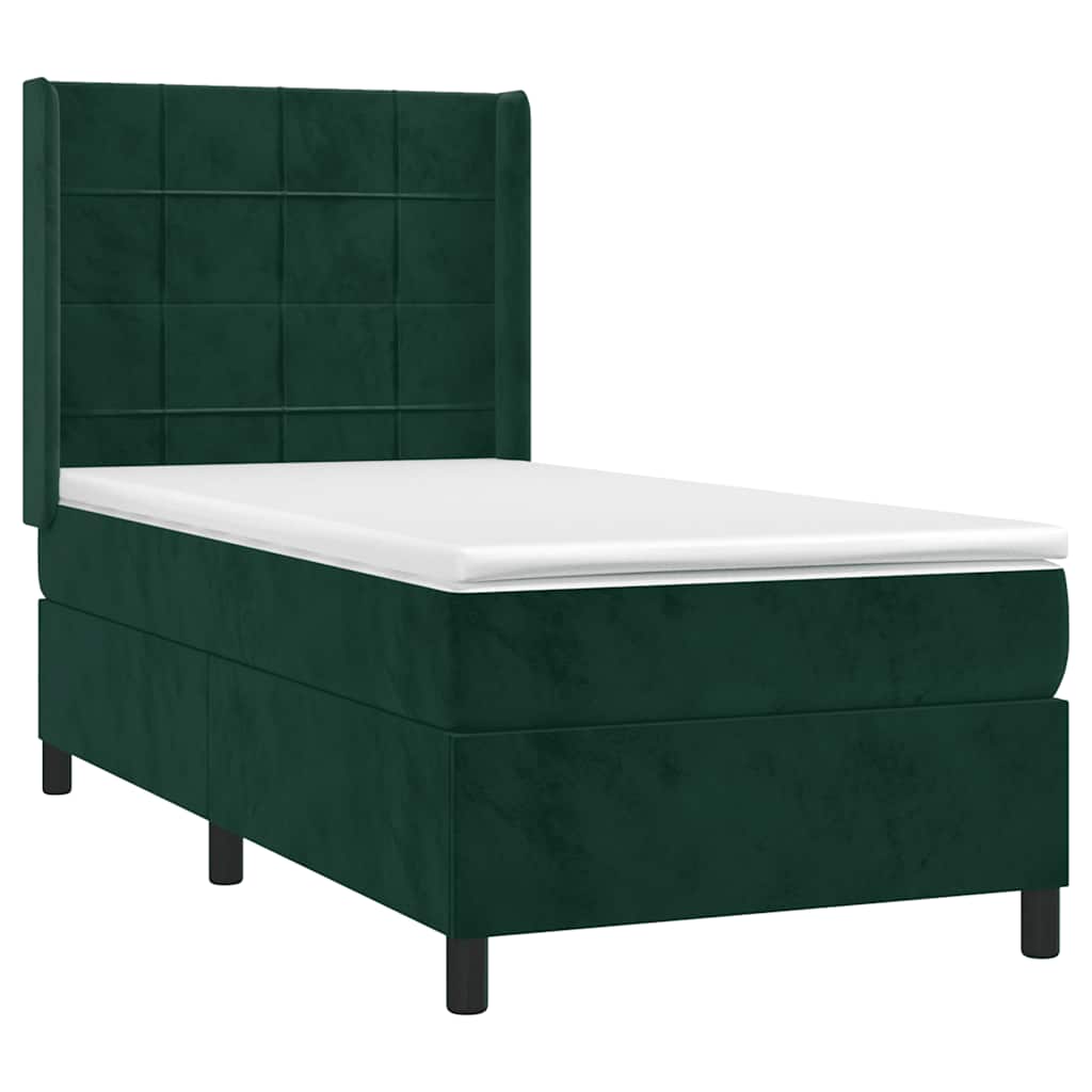 vidaXL Łóżko kontynentalne z materacem, zielone, aksamit, 100x200 cm
