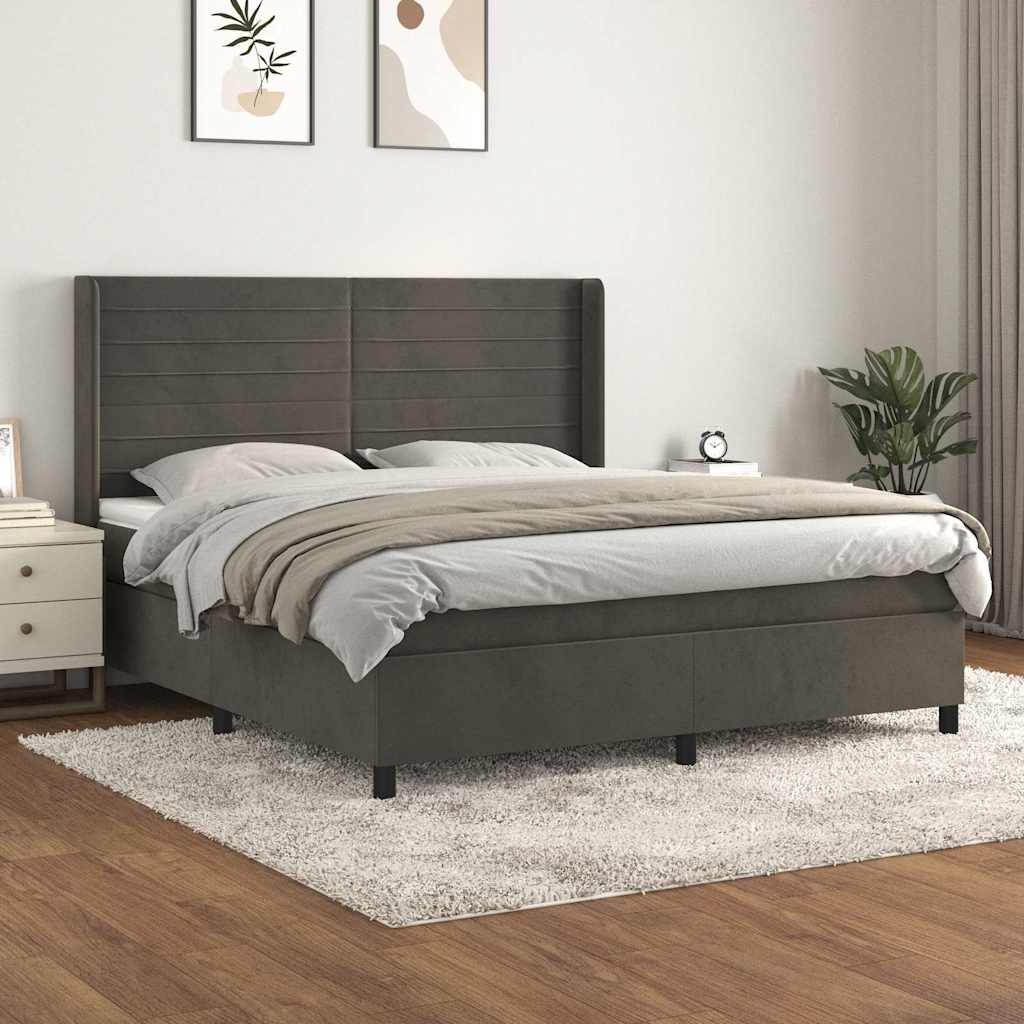 vidaXL Łóżko kontynentalne z materacem, ciemnoszare, 160x200cm aksamit