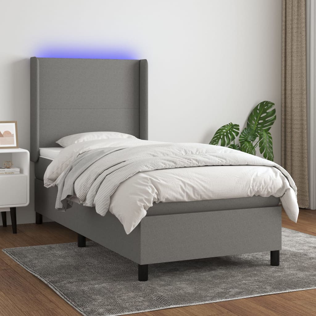 vidaXL Łóżko kontynentalne z materacem, ciemnoszara tkanina, 90x190 cm