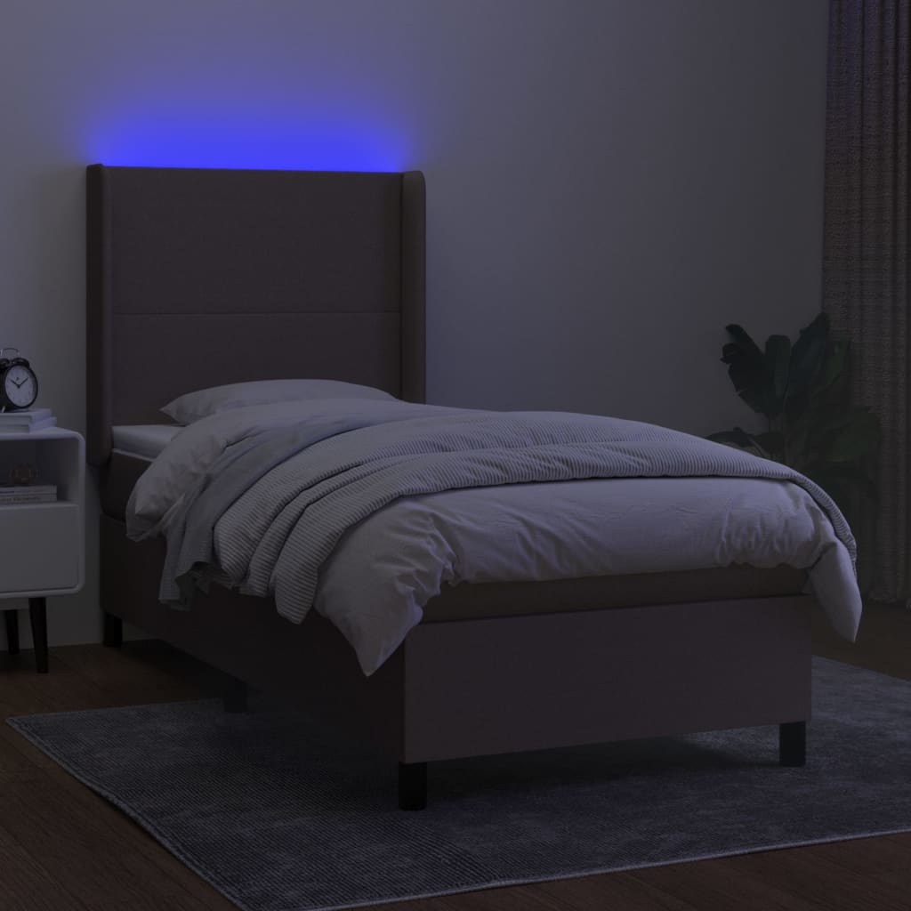 vidaXL Łóżko kontynentalne z materacem, taupe, 90x200 cm, tkanina