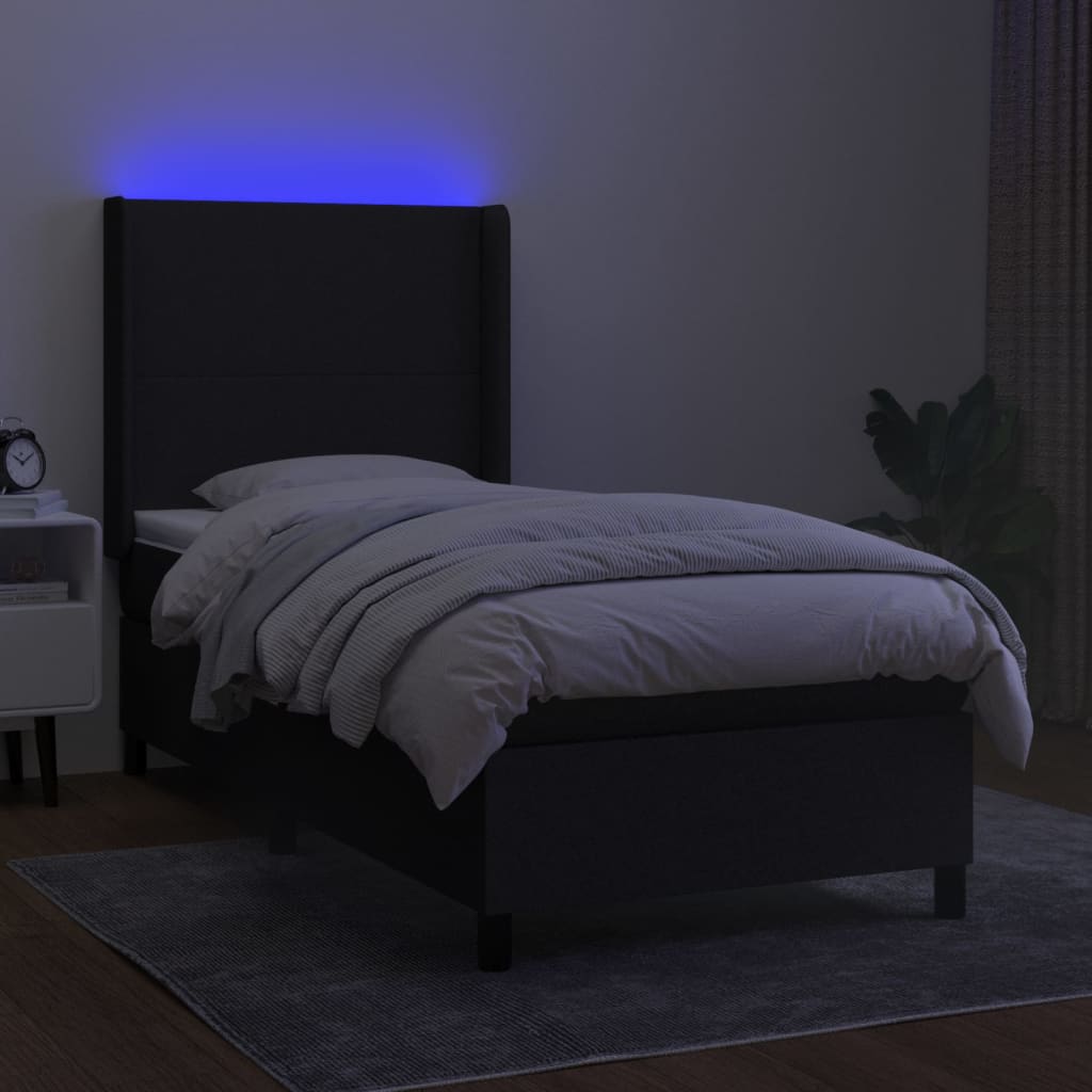 vidaXL Łóżko kontynentalne z materacem, czarne, 100x200 cm, tkanina