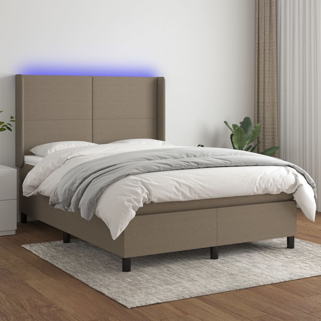 vidaXL Łóżko kontynentalne z materacem, taupe, 140x190 cm, tkanina