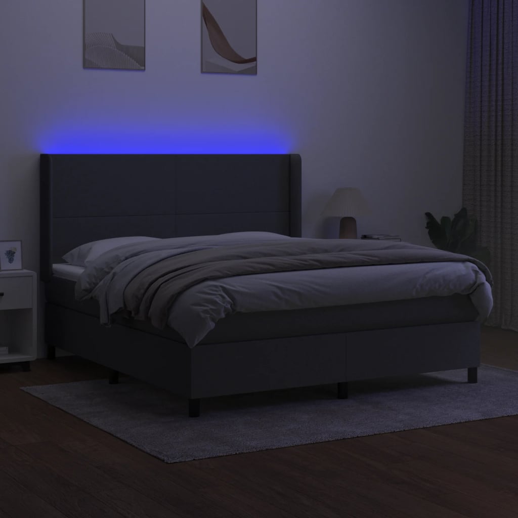 vidaXL Łóżko kontynentalne z materacem, ciemnoszara tkanina, 180x200cm