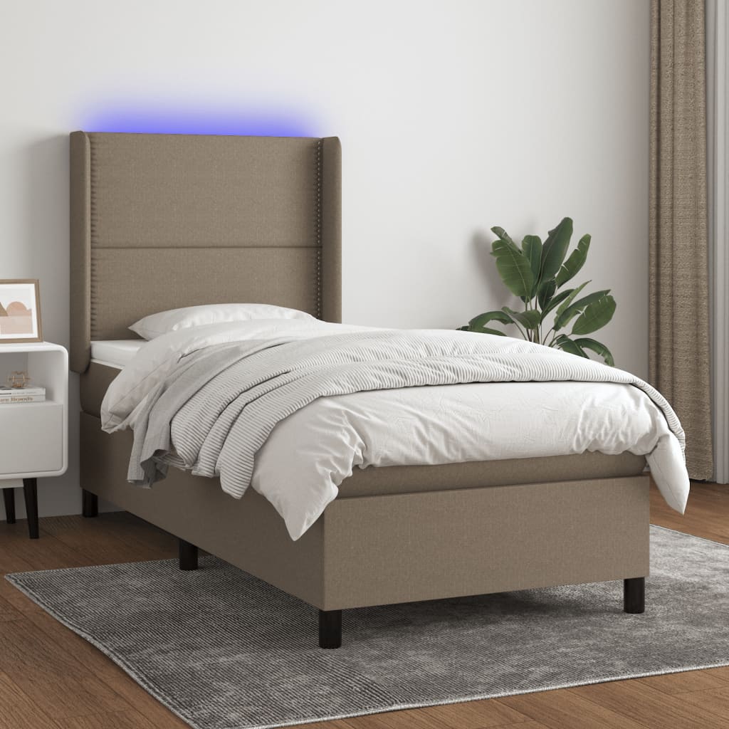 vidaXL Łóżko kontynentalne z materacem, taupe, 90x190 cm, tkanina