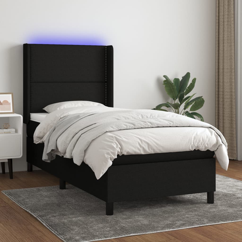 vidaXL Łóżko kontynentalne z materacem, czarne, 100x200 cm, tkanina
