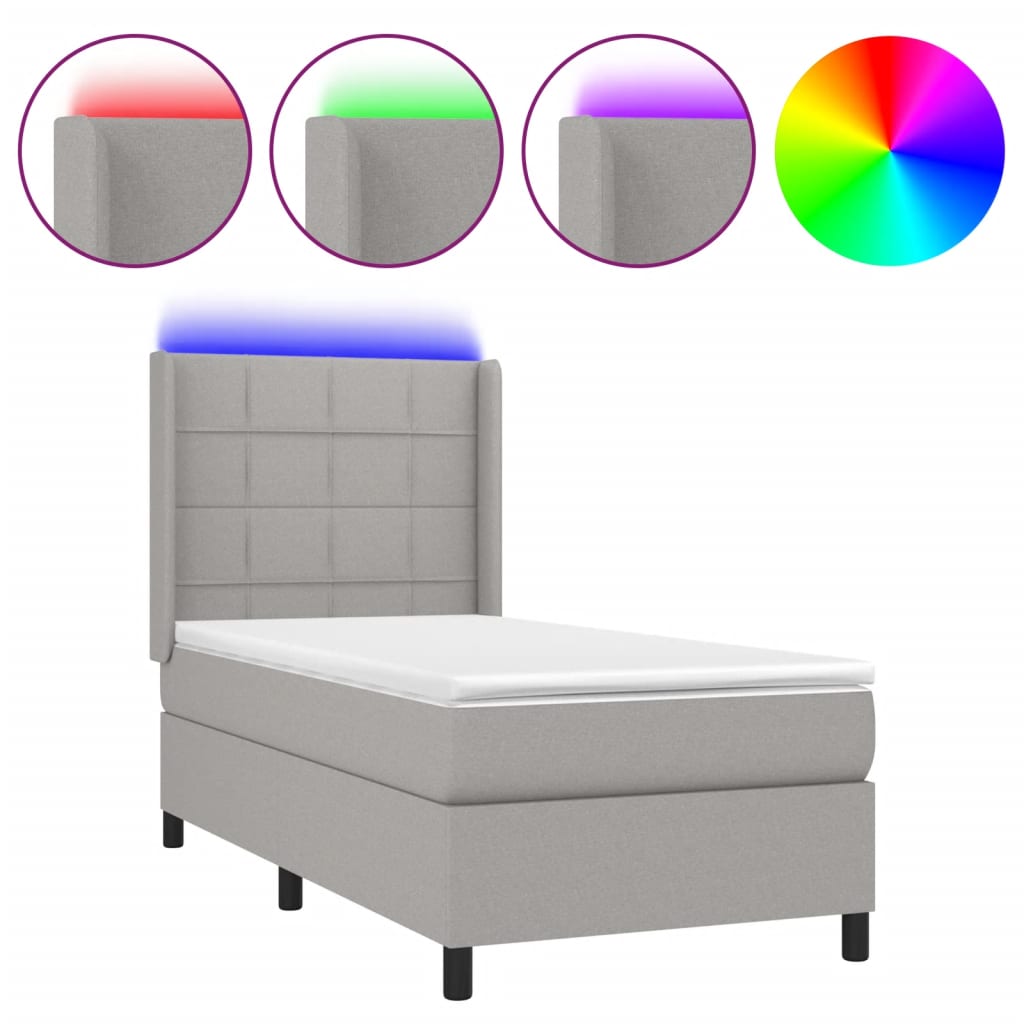 vidaXL Łóżko kontynentalne z materacem, jasnoszare, 90x190cm, tkanina