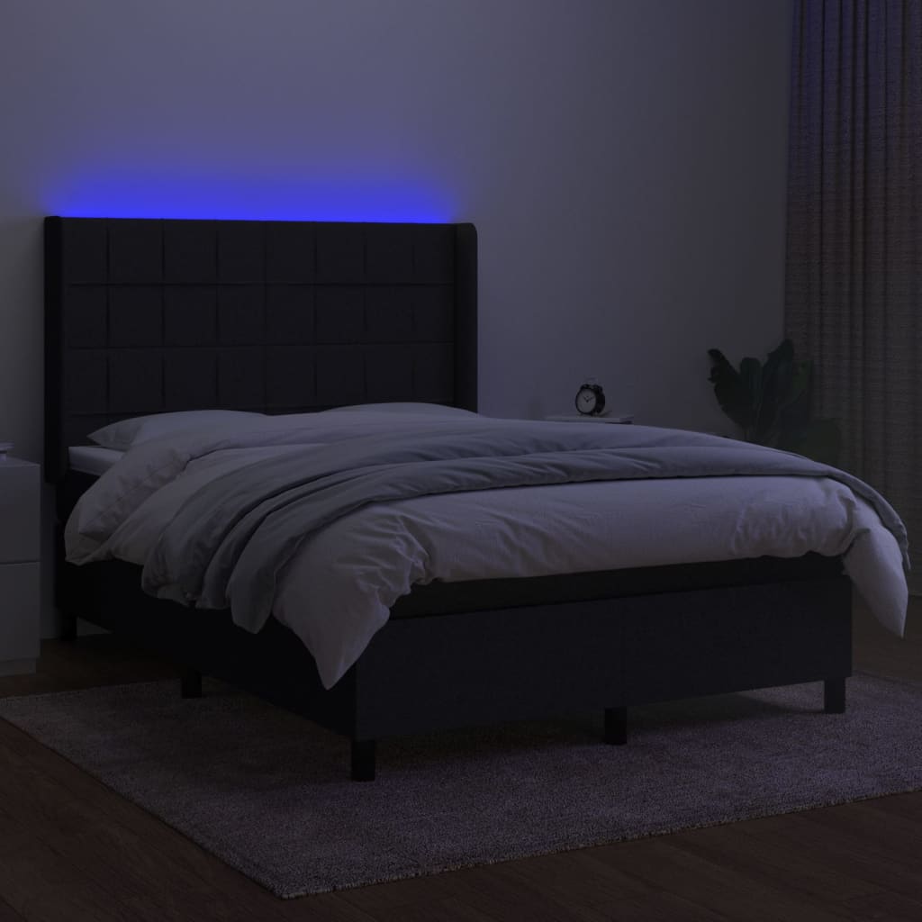 vidaXL Łóżko kontynentalne z materacem, czarne, 140x190 cm, tkanina