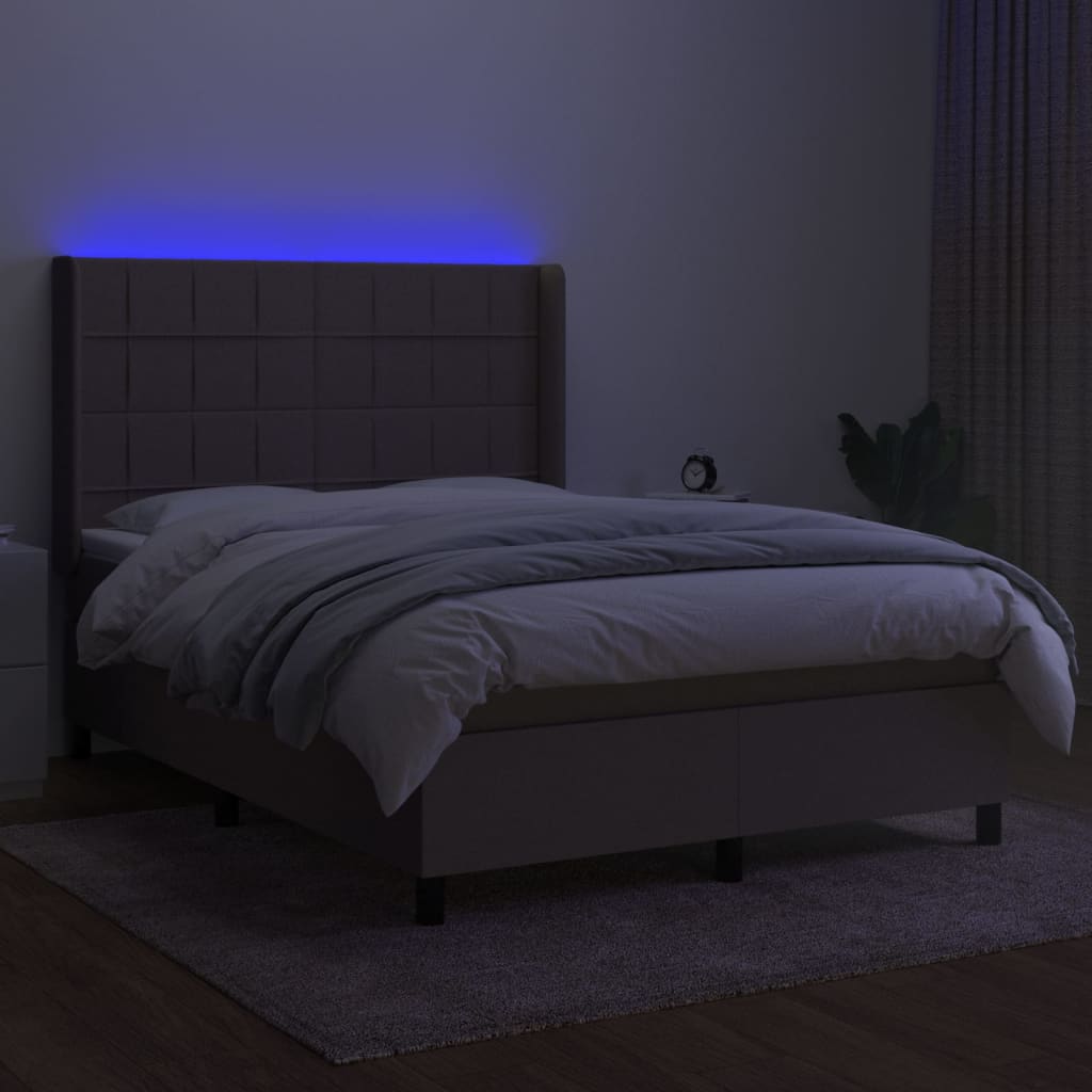 vidaXL Łóżko kontynentalne z materacem, taupe, 140x200 cm, tkanina
