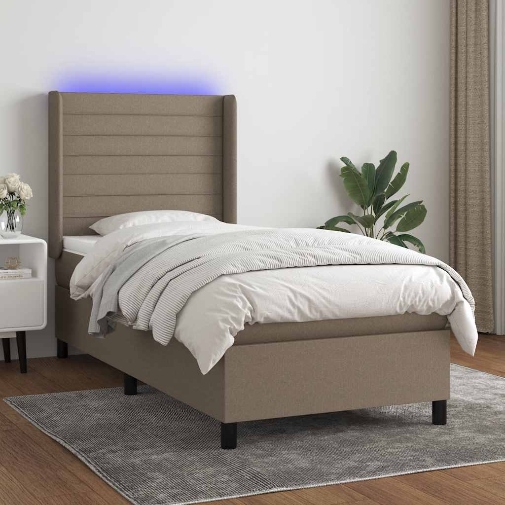 vidaXL Łóżko kontynentalne z materacem, taupe, 90x190 cm, tkanina