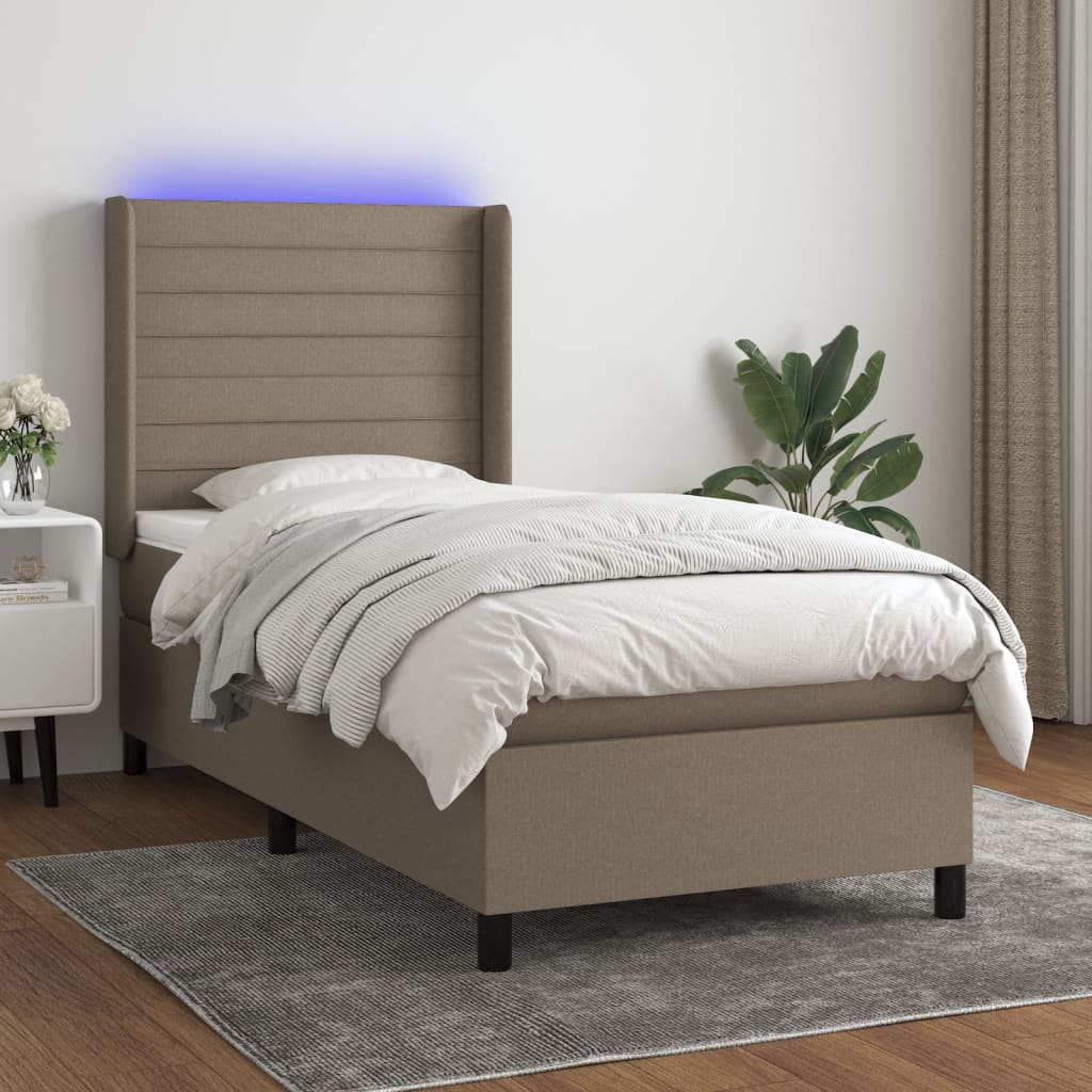 vidaXL Łóżko kontynentalne z materacem, taupe, 90x200 cm, tkanina