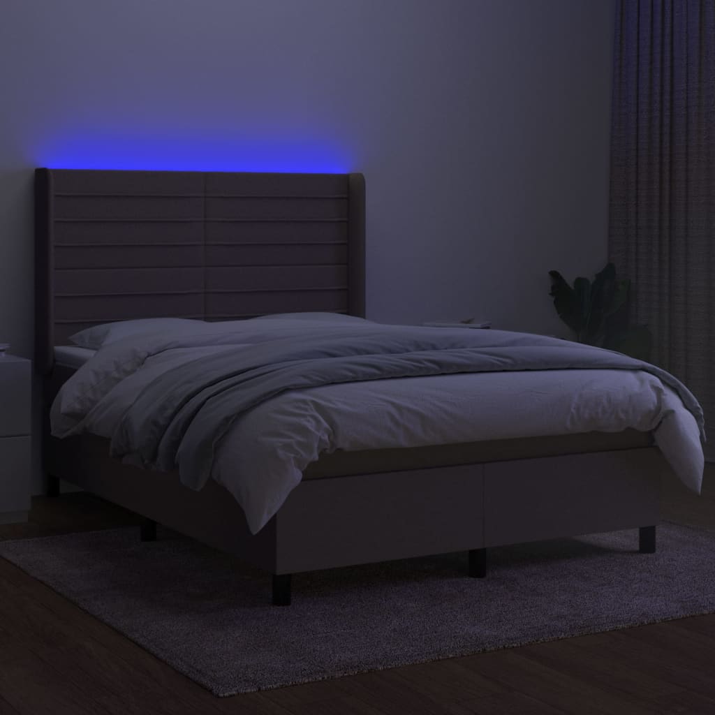 vidaXL Łóżko kontynentalne z materacem, taupe, 140x190 cm, tkanina