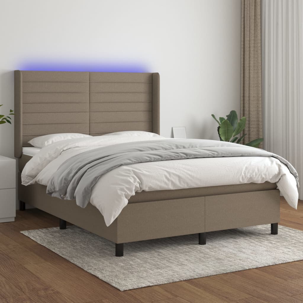 vidaXL Łóżko kontynentalne z materacem, taupe, 140x190 cm, tkanina