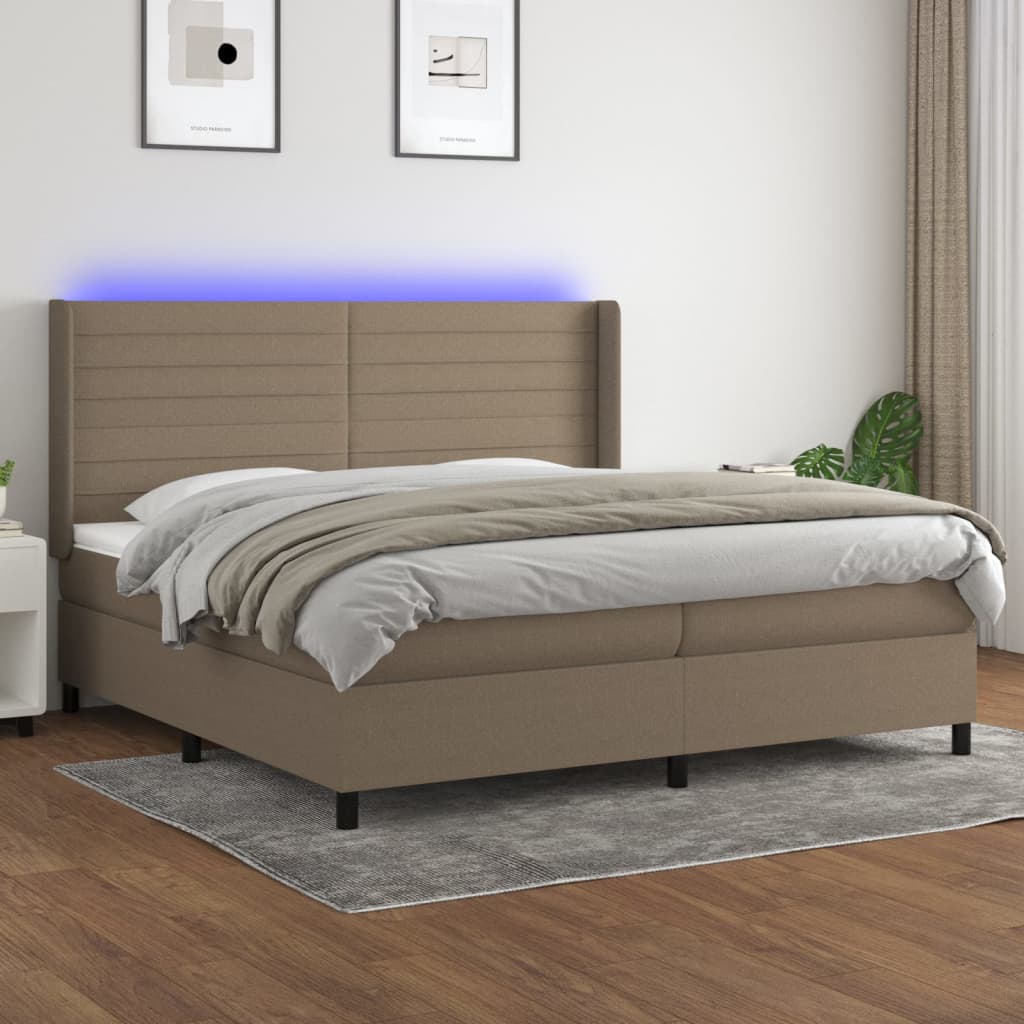 vidaXL Łóżko kontynentalne z materacem, taupe, 200 x 200 cm, tkanina