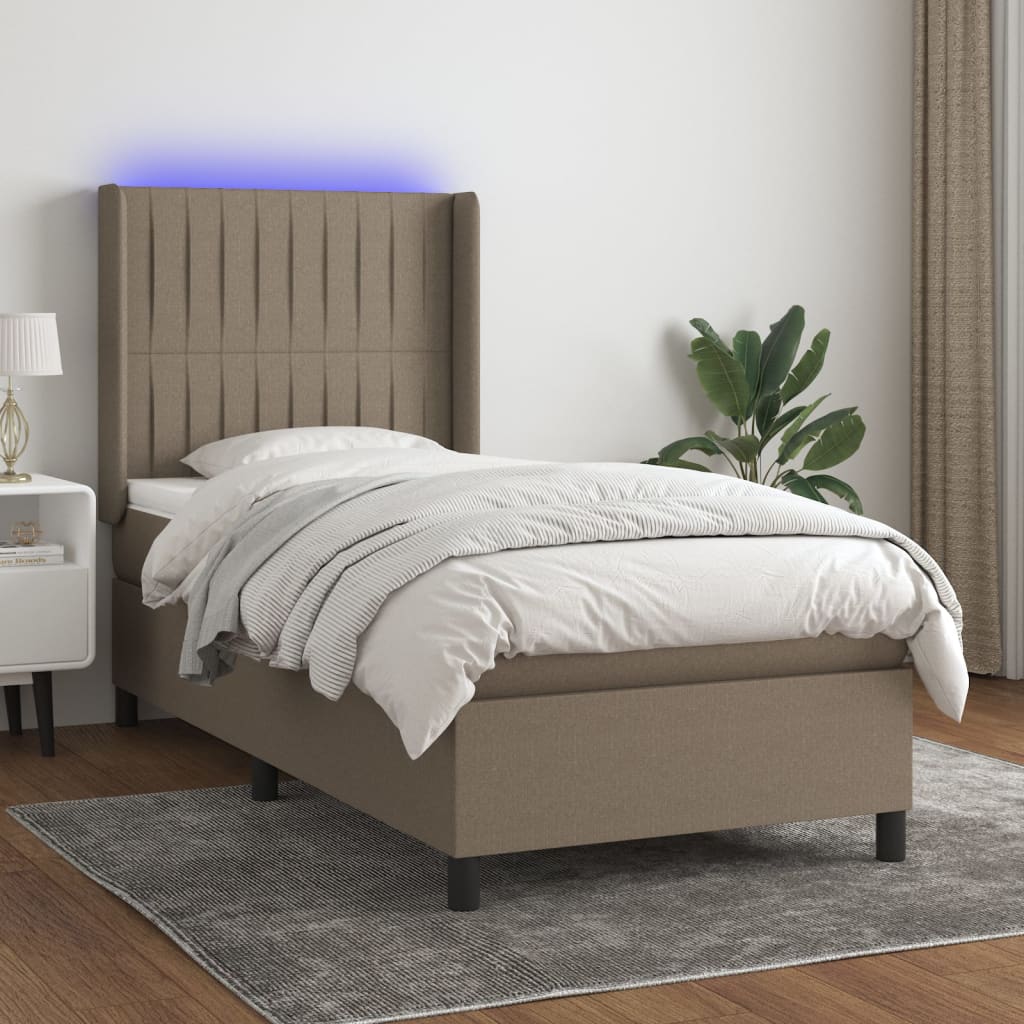 vidaXL Łóżko kontynentalne z materacem, taupe, 80x200 cm, tkanina