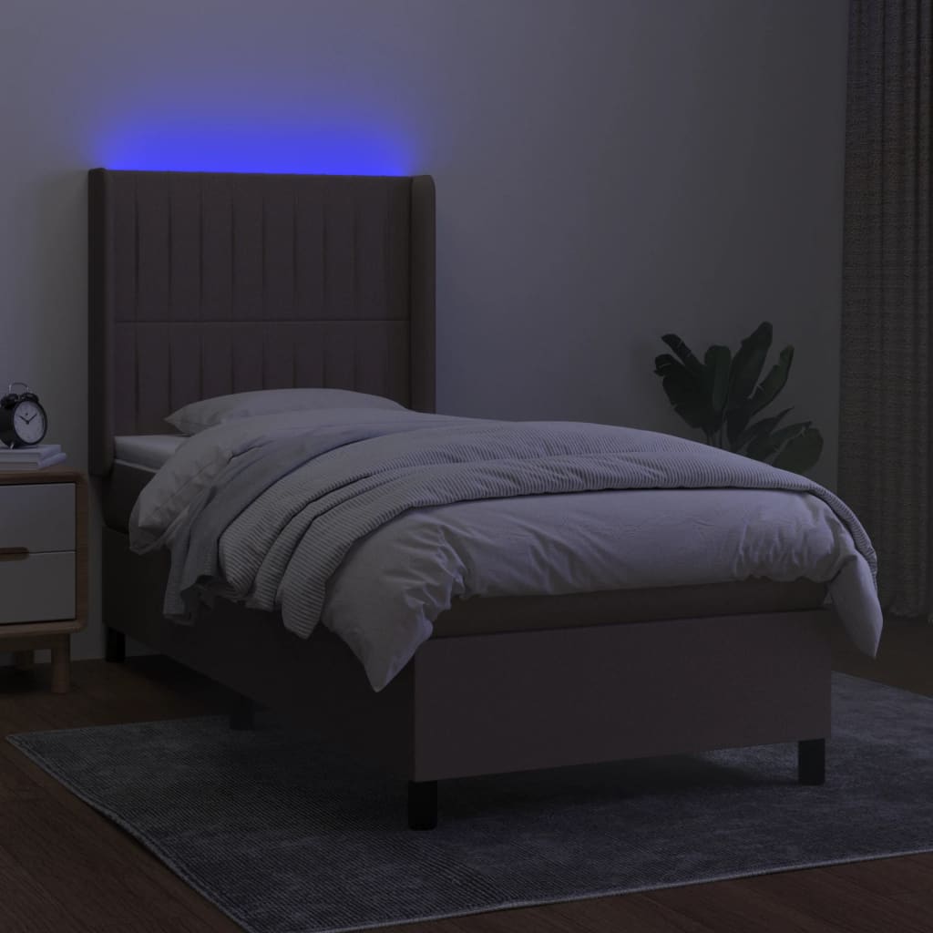 vidaXL Łóżko kontynentalne z materacem, taupe, 90x190 cm, tkanina