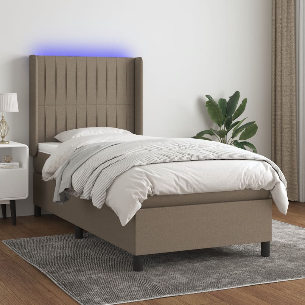vidaXL Łóżko kontynentalne z materacem, taupe, 90x190 cm, tkanina