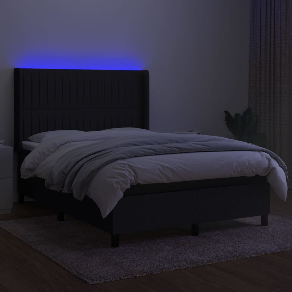 vidaXL Łóżko kontynentalne z materacem, czarne, 140x190 cm, tkanina