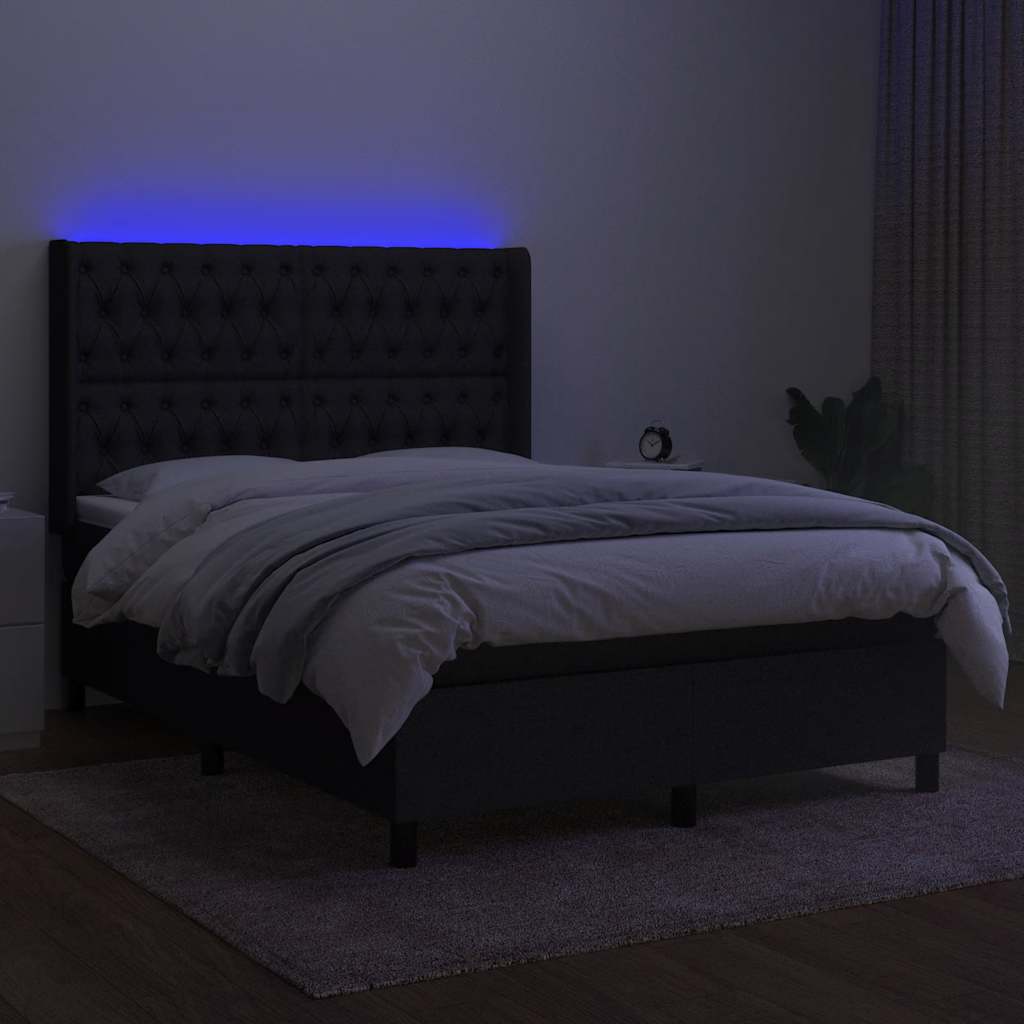 vidaXL Łóżko kontynentalne z materacem, czarne, 140x190 cm, tkanina